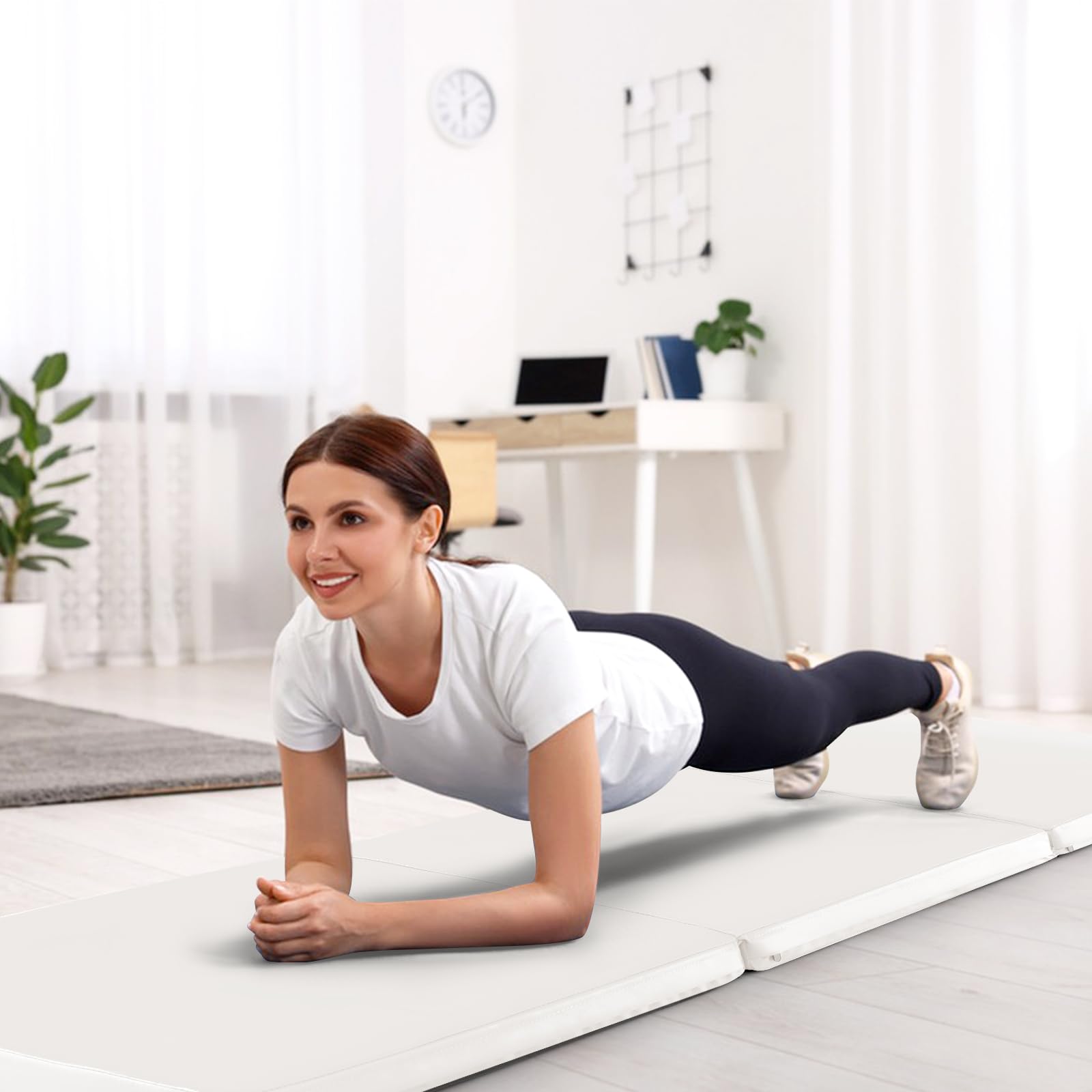 GYMAX 3-fach Trainingsmatte faltbar, tragbare Gymnastikmatte 180 x 60 x 5 cm, Gymnastikmatte mit Klettverschluss & Tragegriffen, Turnmatte für Yoga & Stretching