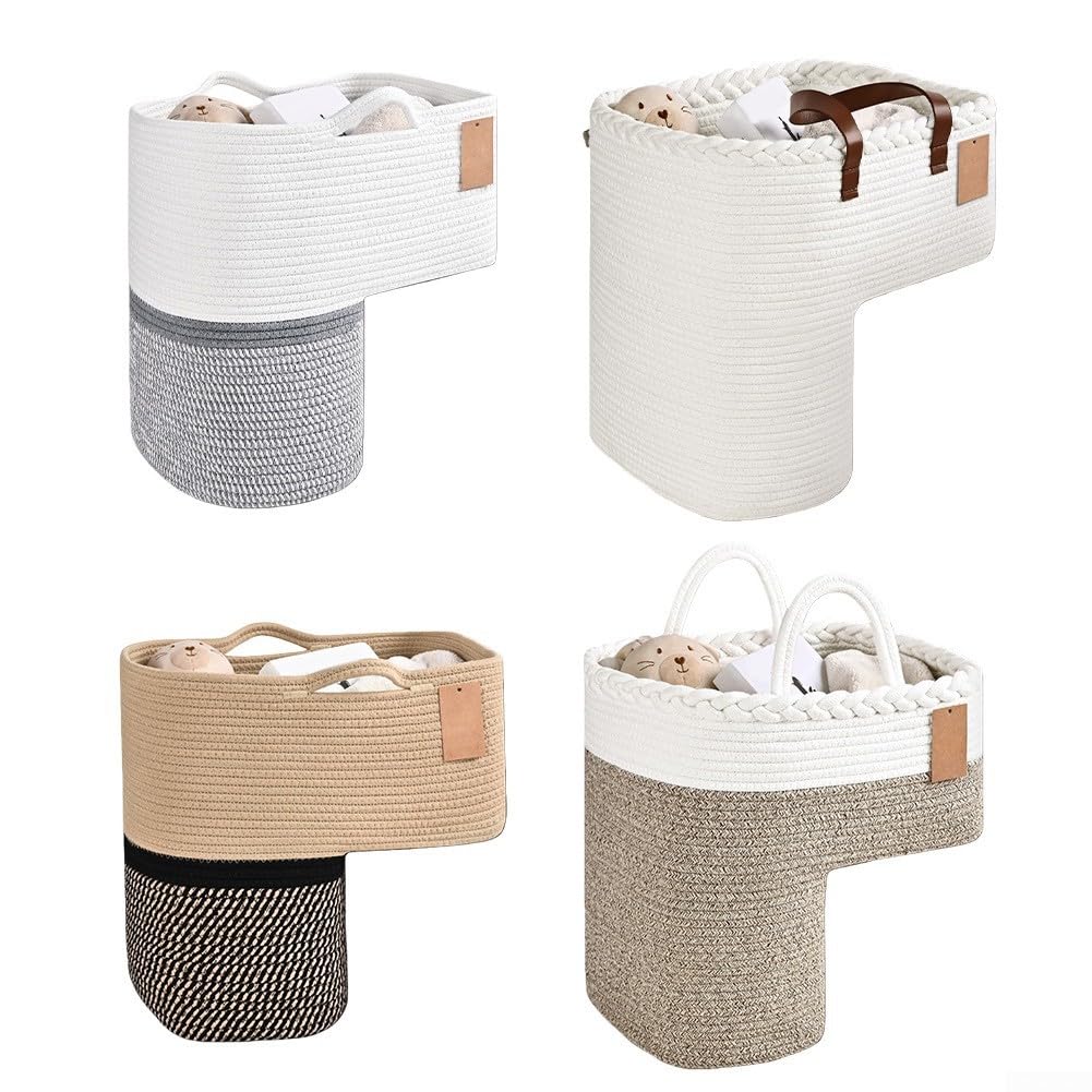 Cestino per scale in tessuto con manici per giocattoli e libri, cesto portaoggetti in lino per scale in moquette, organizer compatto per scale, design salvaspazio (B)