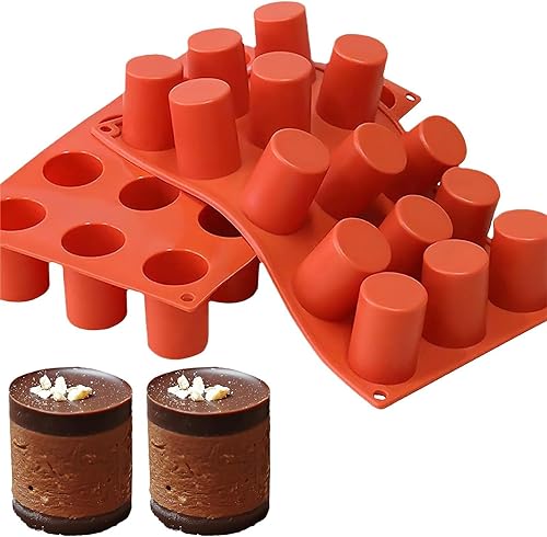 TOPYS Molde de silicona cilíndrico de 15 cavidades para hacer fondant, para hacer pasteles, magdalenas, magdalenas, mousse, pudín, magdalenas,
