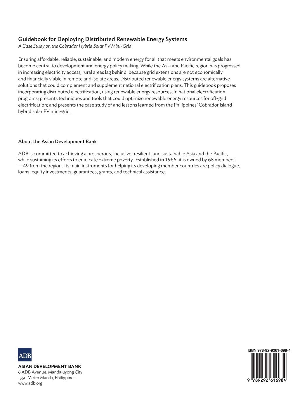 Guidebook for Deploying Distributed Renewable Energy Systems: A Case Study on the Cobrador Hybrid Solar PV Mini-Grid