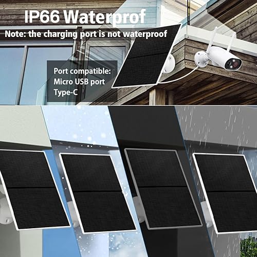 Miniatura 7 de Cargador de panel solar para cámaras de seguridad al aire libre, 10 W, CC 5 V, compatible con cámaras de batería recargable micro USB y tipo C,