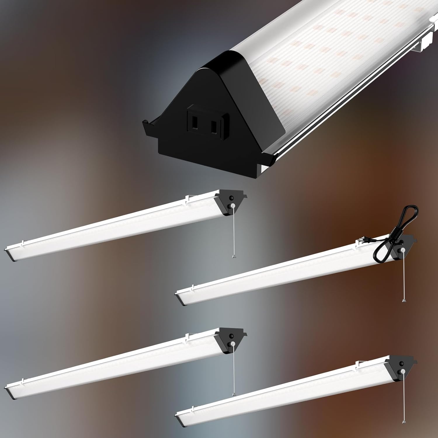 Upgraded 4 Pack 4FT Linkable HeavyDuty LED Shop Light with Pull Chain