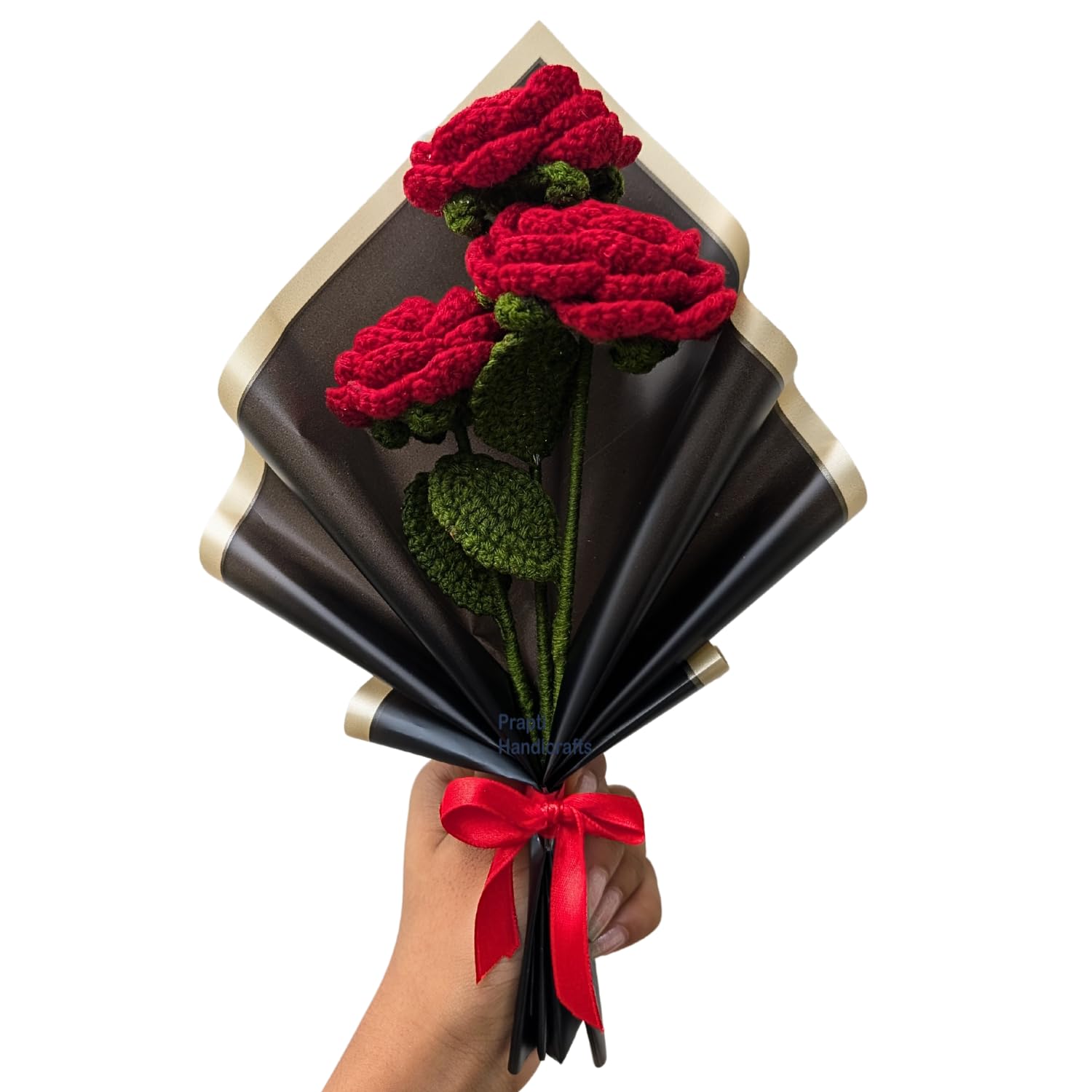 Handmade Crochet Red Roses Bouquet, Artificial Forever Flowers, Gift for Anniversary, Birthday, Valentine's Day-image-37