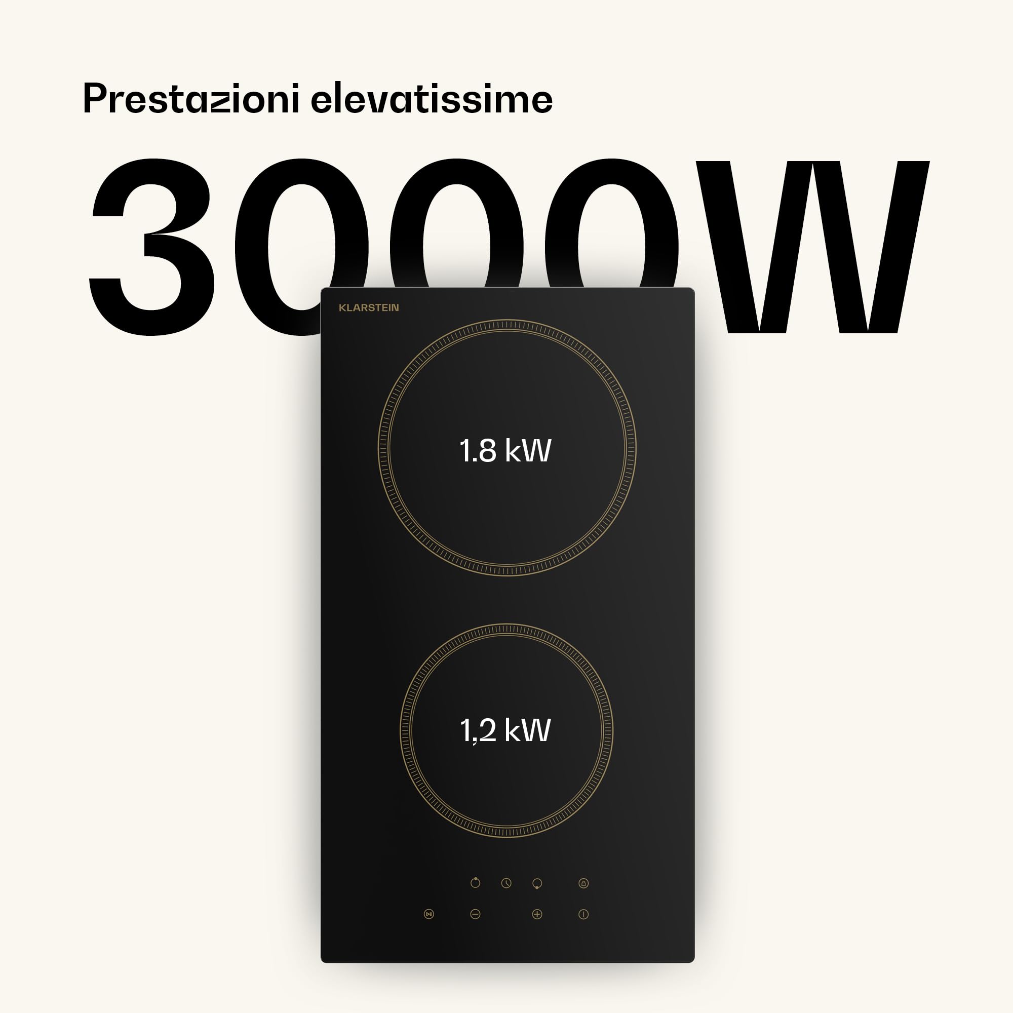 Klarstein Victoria Piano Cottura Vetroceramica 2 Fuochi - 30 cm, Design Retrò, 3000 W, Touch Slider, 9 Livelli, Timer & Blocco Bambini, Piano Cottura Elettrico Compatto per Cucina