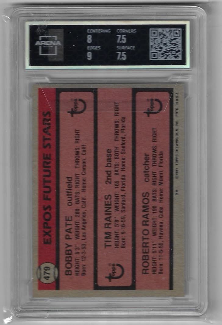 Tim Raines, Roberto Campos & Bobby Pate Arena Club 6 NM Mint Graded Expos Future Stars Rookie Card Collectible Baseball Card - 1981 Topps Baseball Card #479 (Expos)