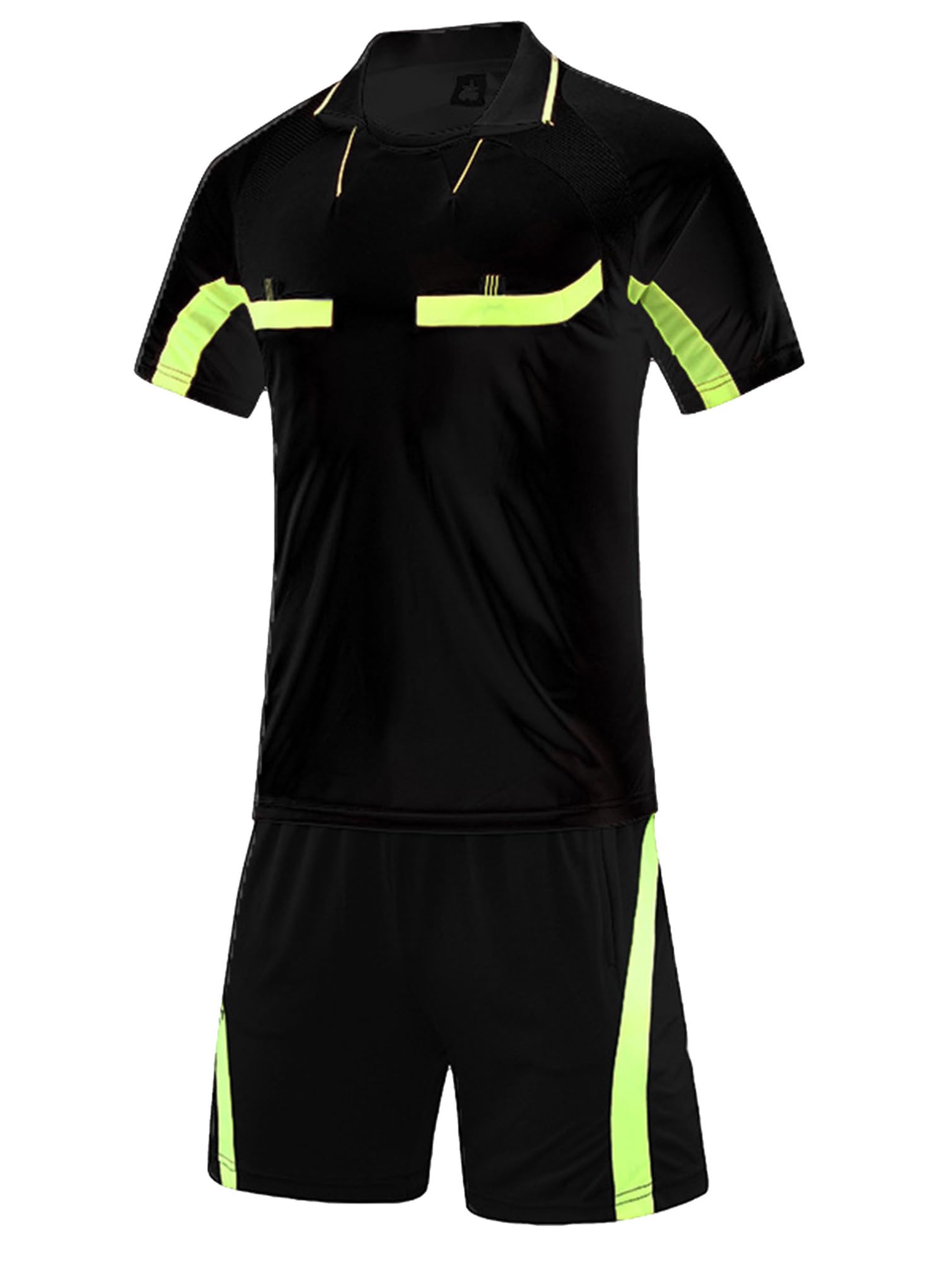 TiaoBug Traje De árbitro De Fútbol Para Hombre Camiseta De Manga Corta + Pantalones Cortos Con Cintura Elástica Uniforme De Partido Ropa Deportivo