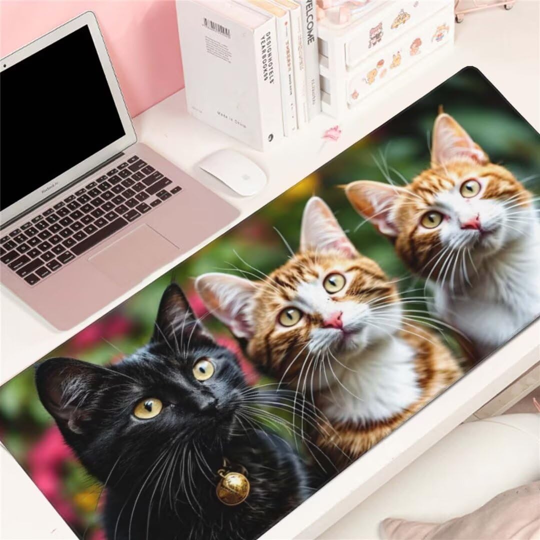 Gaming Mauspad Tier Katze Mauspad, Mousepad XXL 1400x600 mm, Mauspad Gaming Zubehör mit Anti Rutsch Basis Mouse Pad Wasserdicht und Langlebig Gaming Zubehör für Home Office Zimmer Deko S-3302