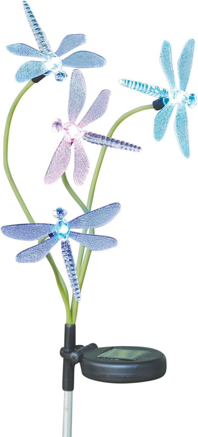 ART & ARTIFACT Dragonfly Garden Stake, LED Lighted Color-Changing Solar Powered Outdoor Decoration, 32 High