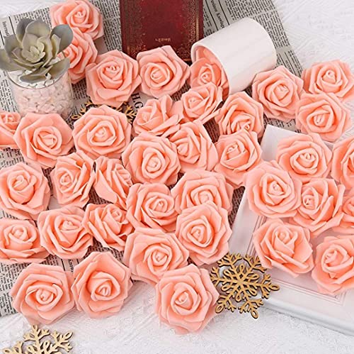 Image of VRB Dec 24 pcs Rose Artificial Flowers for Decoration,Artificial Flower,Flower for Hair Styling,Flower for Pooja, for Home Decor,Diwali. (24pcs - Peach Big Foam Rose)