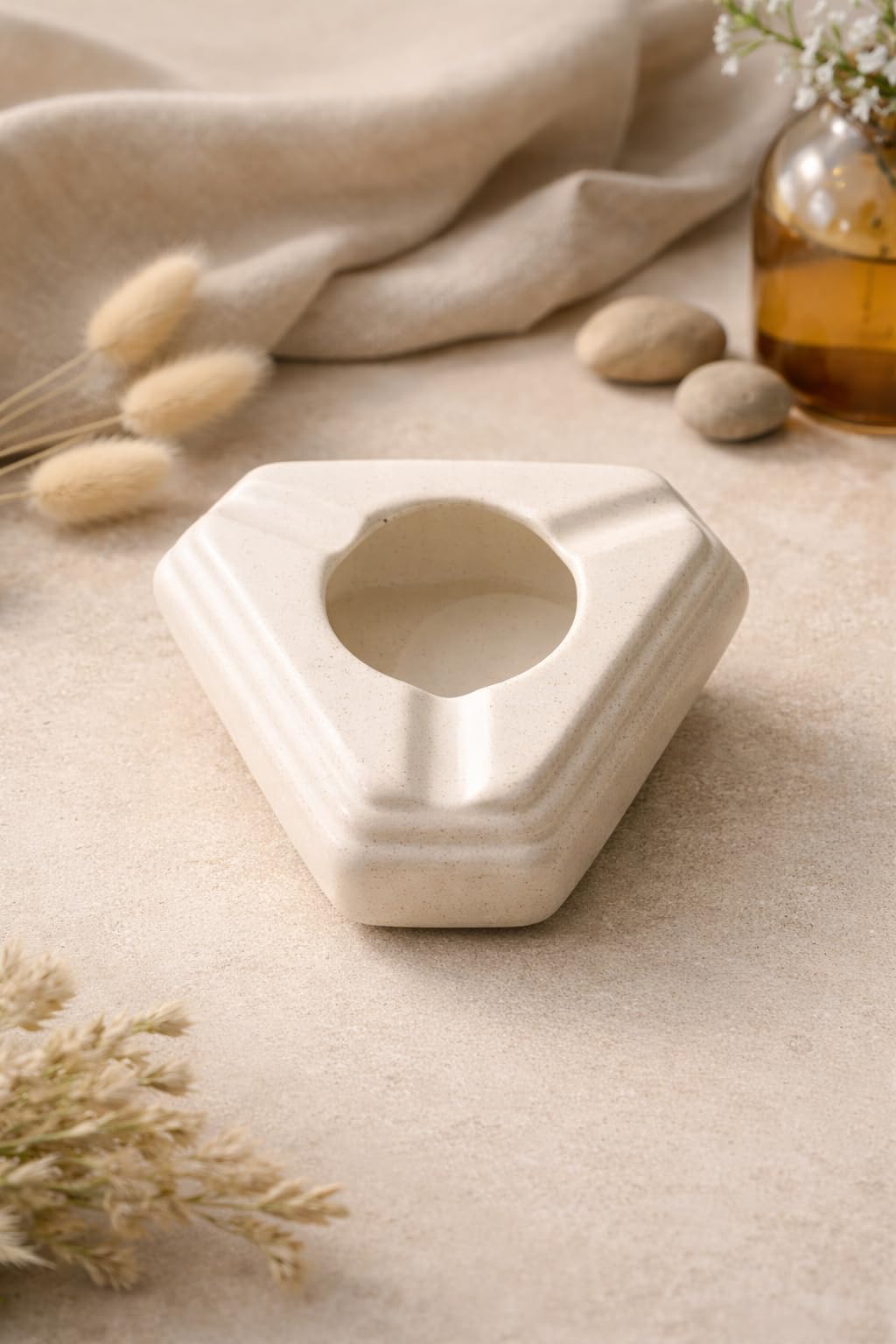 Ceramic Ashtray, White, Geometric Hexagonal Shape, Modern Minimalist Design-image-36
