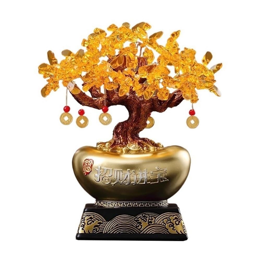 HCZKIUJY Luck and Wealth Crystal Tree Crystal Fortune Tree with Base, Wealth Money Luck Ornamen for Home Wine Cooler Chakra Money Tree (Gold)