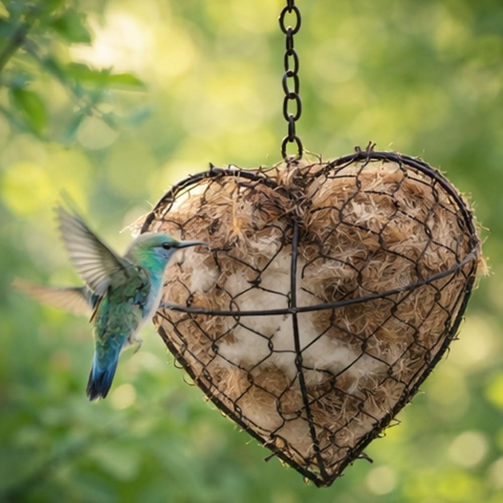 Handmade Alpaca Fiber Bird Nesting Heart,Alpaca Fiber Bird Material House,Wool Nest Starter Hummingbird Houses Nester Winter Shelter Nature for Garden Art Birdhouse Outside Gifts for Birds Lovers