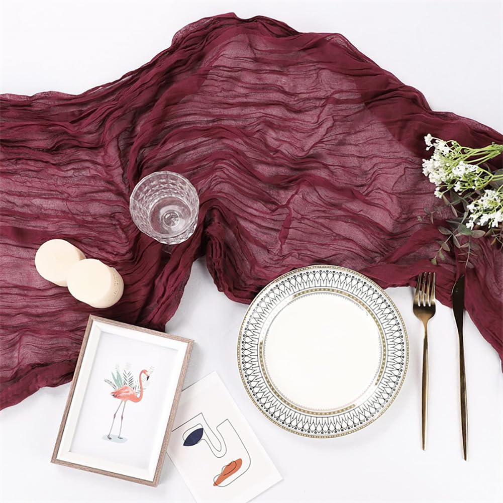 Käsetuch-Tischläufer | Boho-Gaze-Stoff-Tischdecke | Rustikale Transparente Tischläufer Für Hochzeit, Geburtstag, Party-Dekoration,Burgund,90 X 180 cm (35,4 X 70,8 Zoll) – 8 Stück