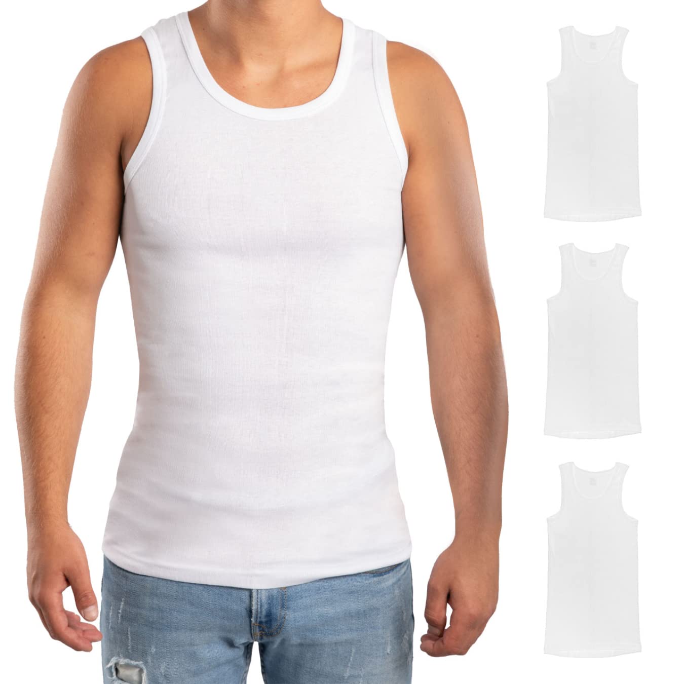 Premium 3er Pack • Unterhemd Herren• 100% gekämmte Baumwolle • Weiss • Schwarz • (S-3XL) • Tanktop