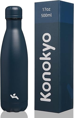 Botellas de agua aisladas, botella de metal de acero inoxidable de doble pared de 17 onzas para deportes y viajes, azul marino