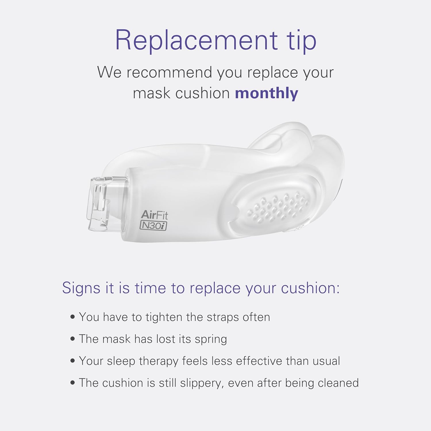ResMed AirFit N30i Cushion - Nasal CPAP Mask Cushion Replacement - Soft Silicone - Quiet Venting - CPAP Supplies & Accessories - Wide