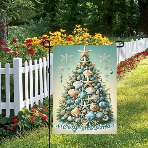 Image of BlissYard Christmas Seashell Tree Garden Flag 12x18 Inch Polyester