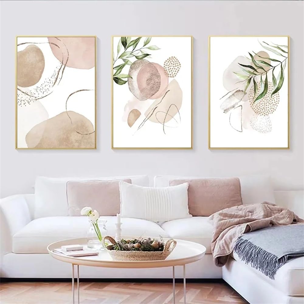 WUHBCZ Canvas Paints-Modern Abstract Pink Gold Plants Leaf Canvas Painting Plant Nordic Poster Canvas Painting Living Room Kitchen Office Home Decoration-60 * 70cm/3PCS (No Frame)