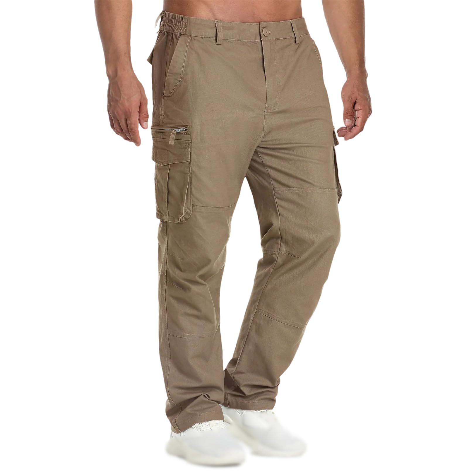 Mens Multi-Pockets Pants Hiking Work Pants Casual Zip Off Cargo Pants Khaki L