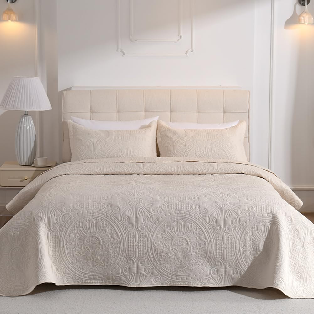 DUJUIKE Copriletto Matrimoniale, Piumone Trapunta Leggera, Coperta Da Letto Con Motivo A Girasole, Utilizzabile Come Copridivano, Lenzuolo, Adatta Per Letto E Divano (Crema, 240x260cm)