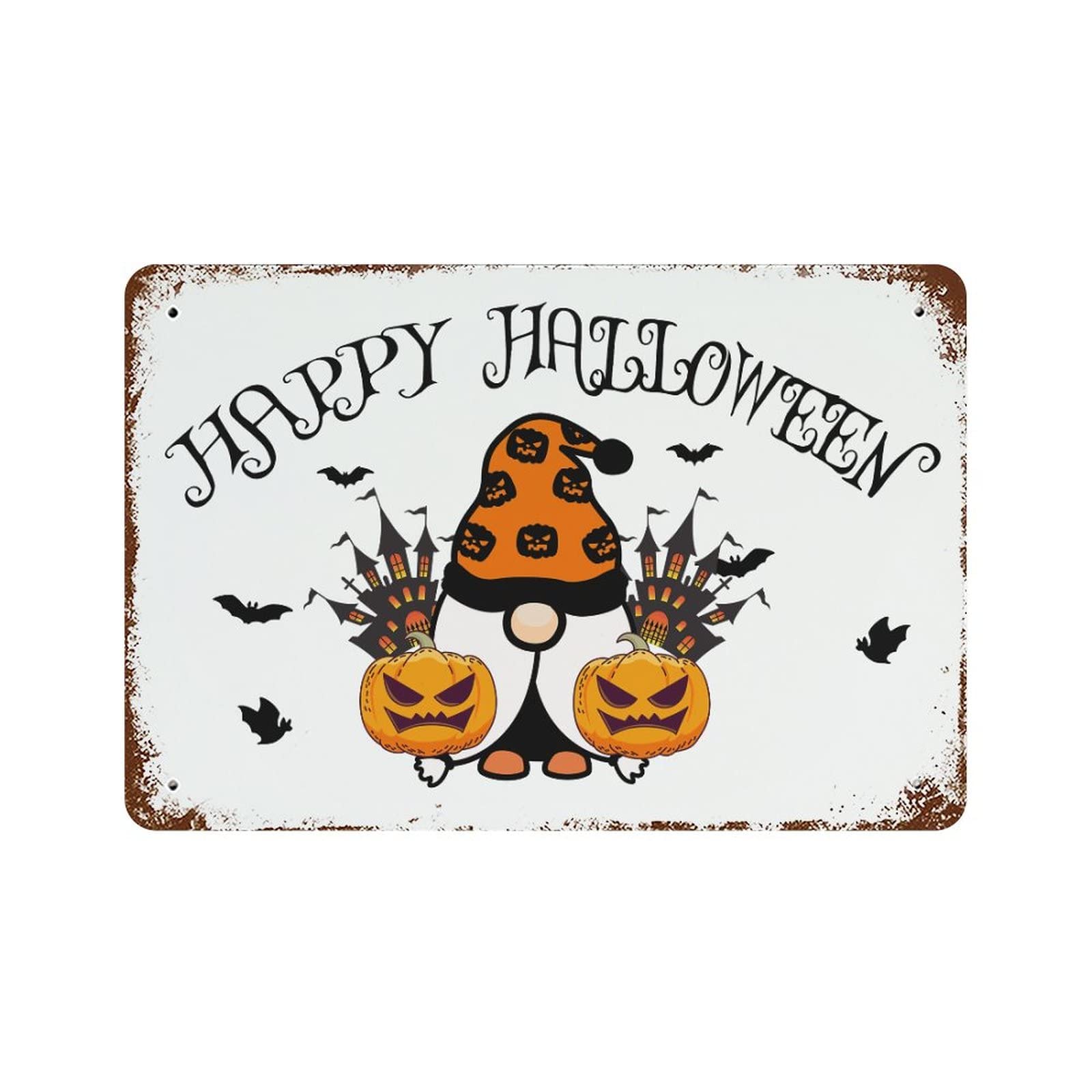 Panneau de porte Happy Halloween en métal citrouille gravée pour intérieur