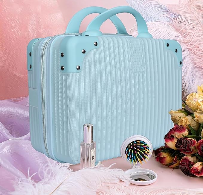 Image of Makeup Case Suitcase, Mini, Mini Hard Shell Travel Luggage, Women Portable Water Proof Carrying Suitcase, Organizer Bag, Small Hard Shell Cosmetic Lugge Bag, Water Proof (B-Sky Blue)