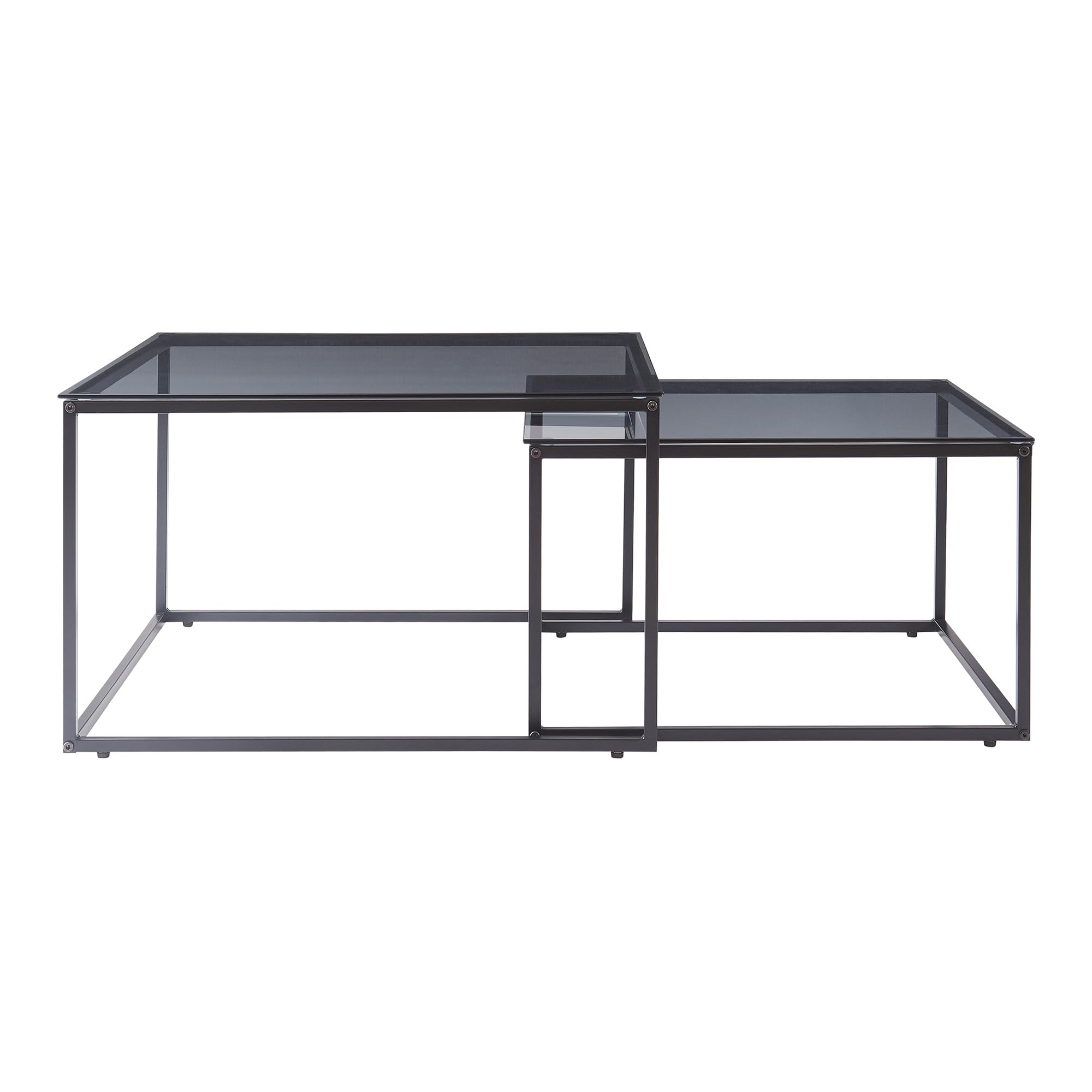 [en.casa] Lot de 2 Tables Basses Gigognes Ensemble de 2 Tables d'Appoint de Tailles Différentes Set de 2 Bouts de Canapé Design Industriel Gain de Place Acier Verre Trempé Noir Verre Fumé Gris
