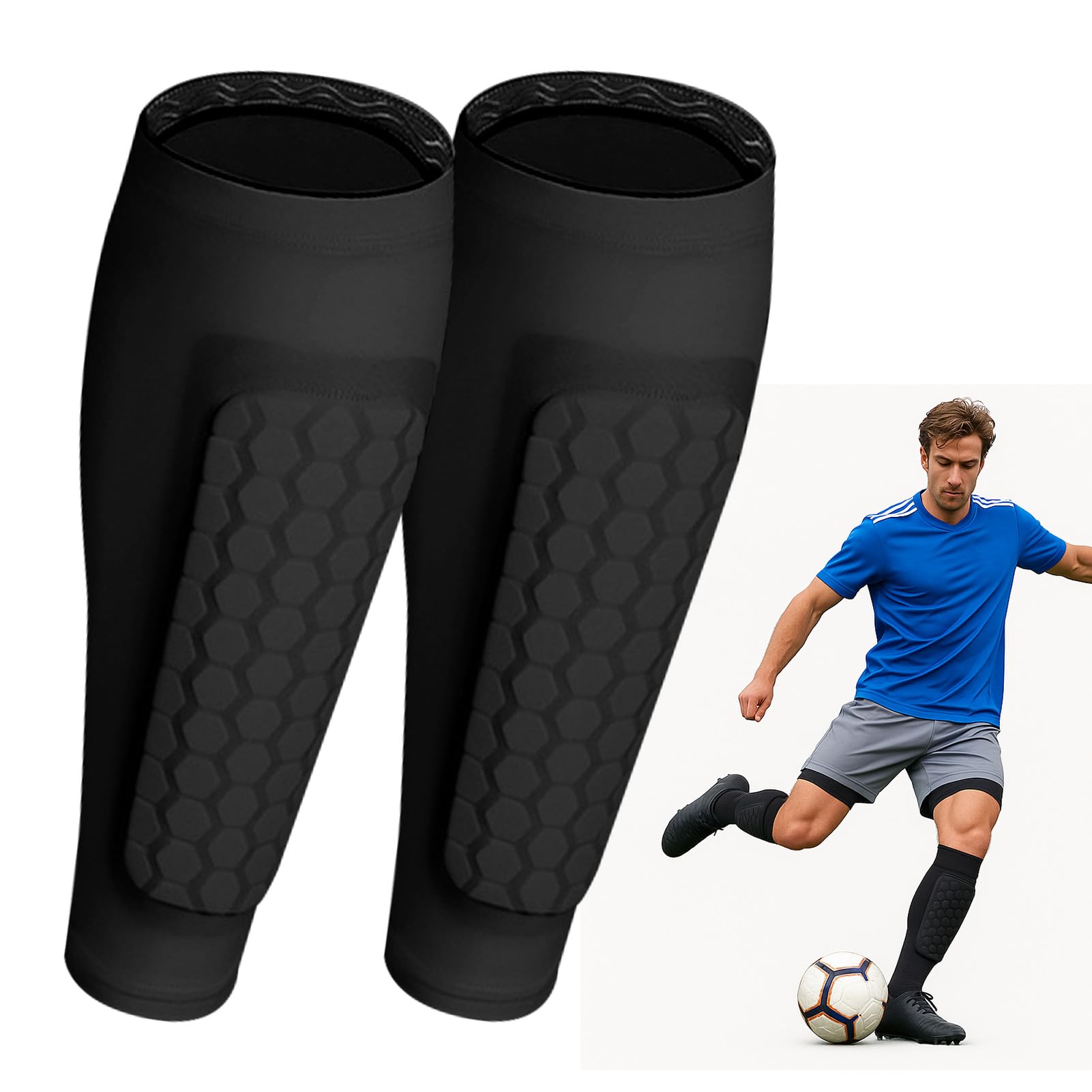 1 Pair Shin Defender Kids, Shin Pad Guard Honeycomb Compression Sleeves Impact Protection for Boys and Girls for Football Rugby Basketball Tennis
