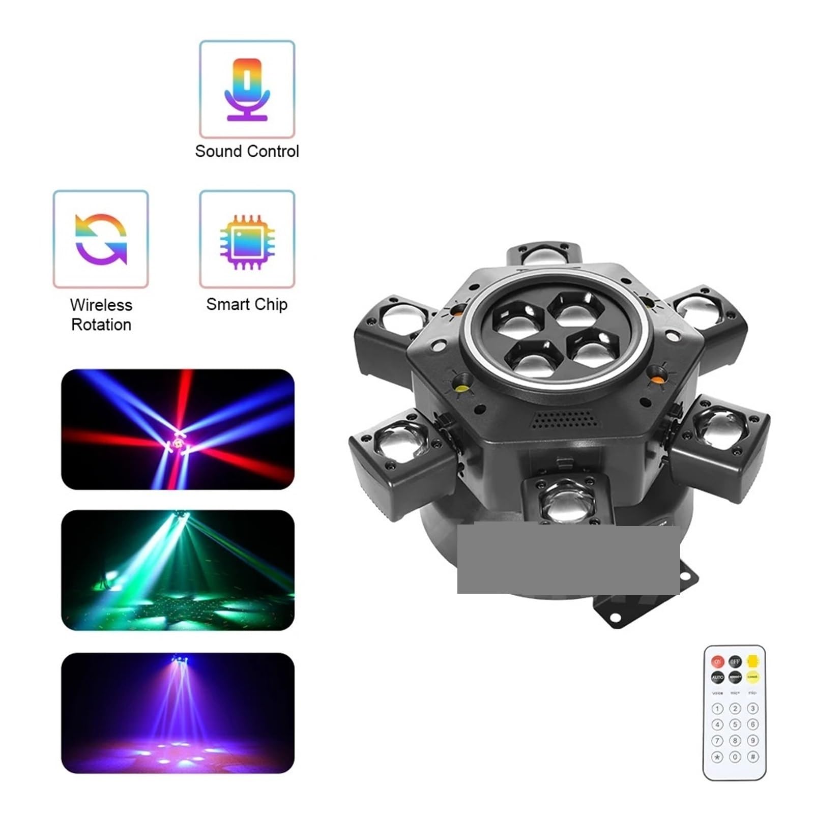 Lampe de Projection, Projecteur LED À Tête Mobile avec Télécommande, 6 Bras, Éclairage De Scène Polychrome for Discothèque,pour Une soirée dansante d'halloween ou d'anniver