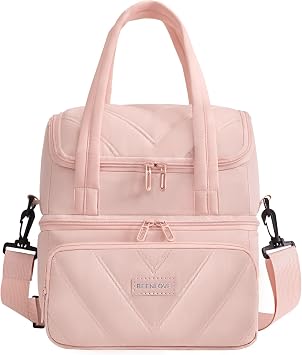 Double Decker Lunch Bag Women Men With Cup Holder, Pink