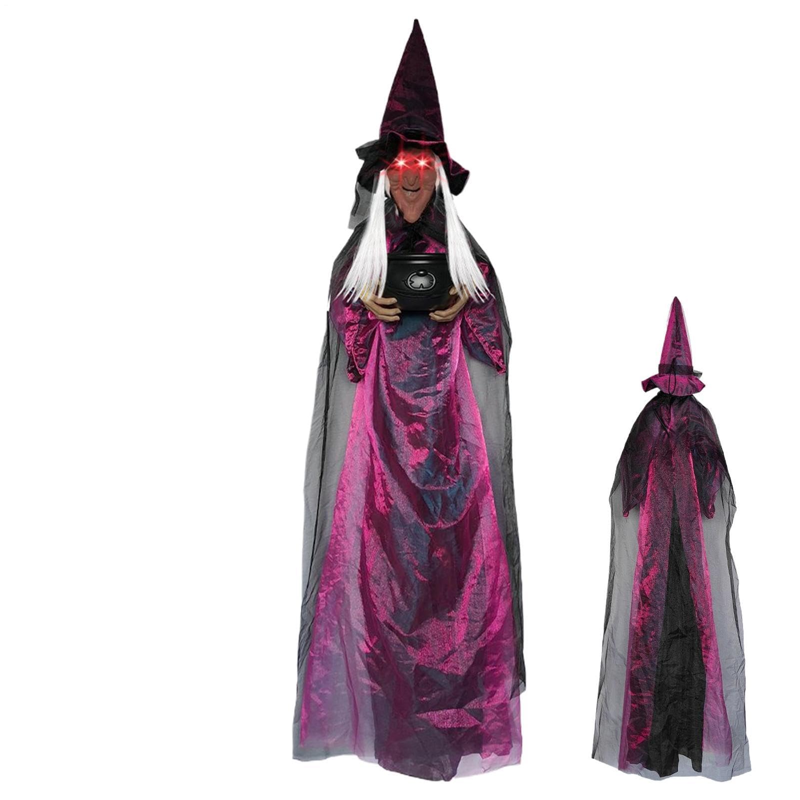 Dekoracja Wiedźmy Halloween Figurka Naturalnej Wielkości 180 Cm Do | Dekoracja Halloween Z Jarzącymi Oczami I Kotłem Do Nawiedzonych Domów, Imprez I Wnętrz