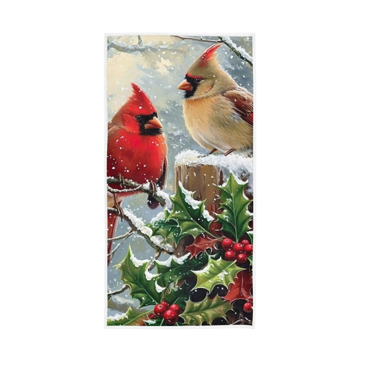 HUYGD Red Birds with Snow Plant Hand Towel, Cotton Hand Towels for Hand, Face, Hair, Yoga, Kitchen, Bath 15 x 30 Inches