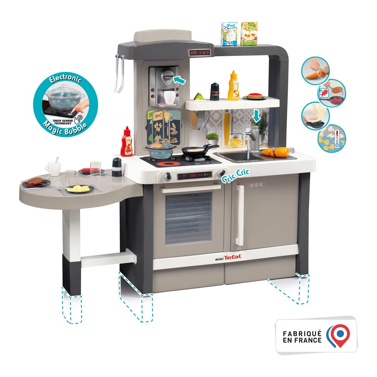 Smoby - Kuchnia Tefal Evo – kuchnia dla dzieci rosnąca wraz ze zlewozmywakiem, kuchenką, kącikiem jadalnym, wieloma akcesoriami, kran z funkcją pompowania wody, magiczna patelnia do naleśników