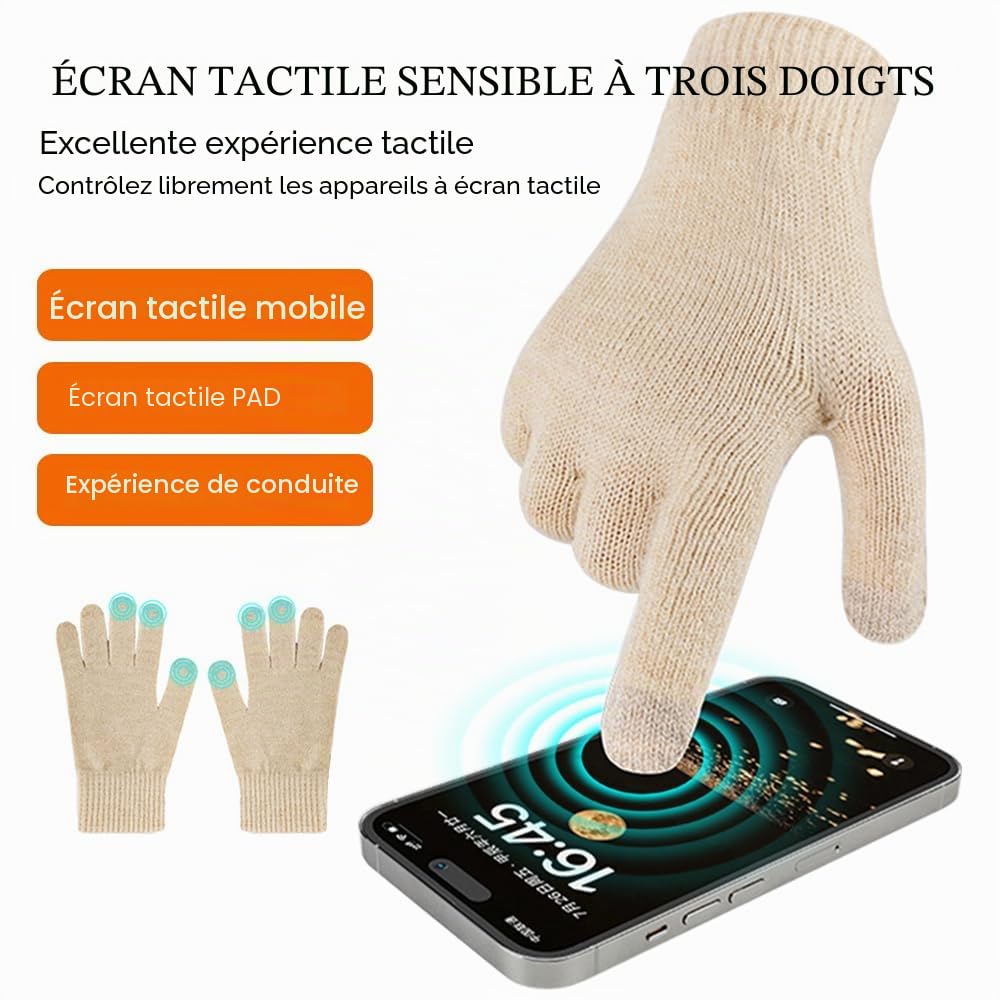 Oneshlee Bonnet d'hiver - Gants tactiles et écharpe longue - Pour femme - Avec balle en peluche - Chaud - Gants tricotés - Écharpe - 3 en 1 - Cadeau pour femme