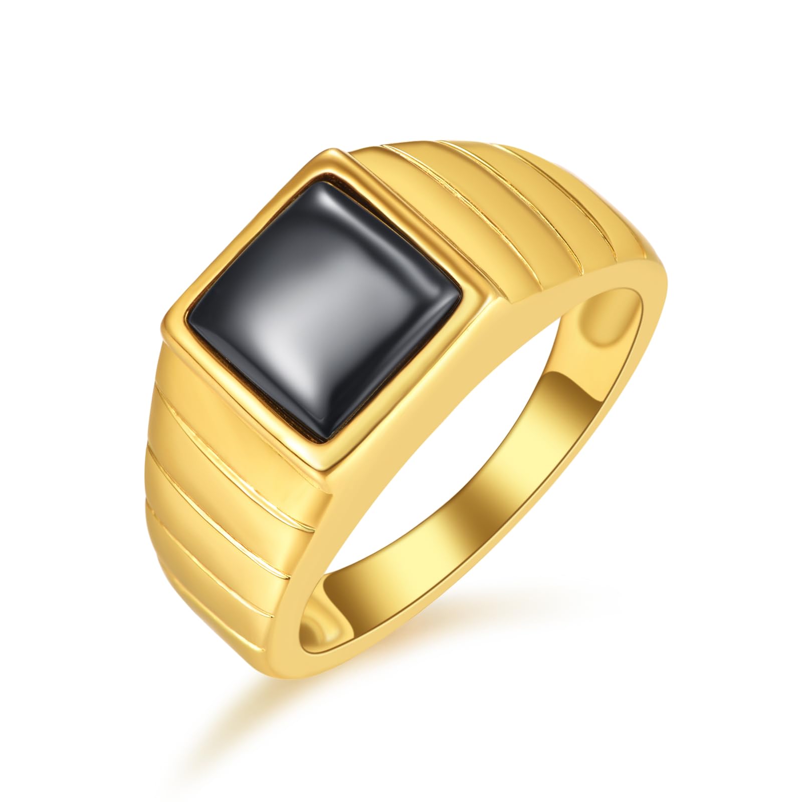 Black Signet Ring 14k Gold Plated Minimalist Statement Pinky Chunky Ring for Men Women Jewelry Gift for Him Size 8