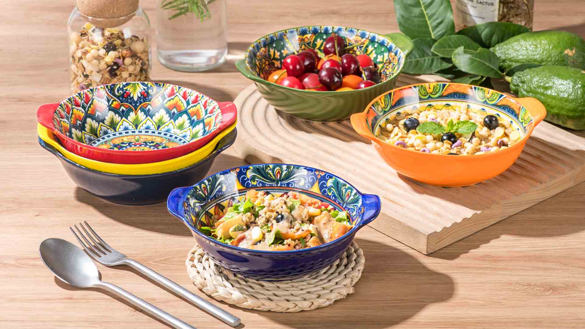 Amazon.com: Henten Home Ceramic Soup Bowls Set, 14 oz Cereal Bowl