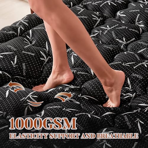 100% Waterproof Twin XL Size Mattress Topper, Thick Pillow Top Mattress Pad,Up to 22 Inch Deep Pocket, Soft Breathable Mattress Pad for Back Pain,Protector Cover (Black)