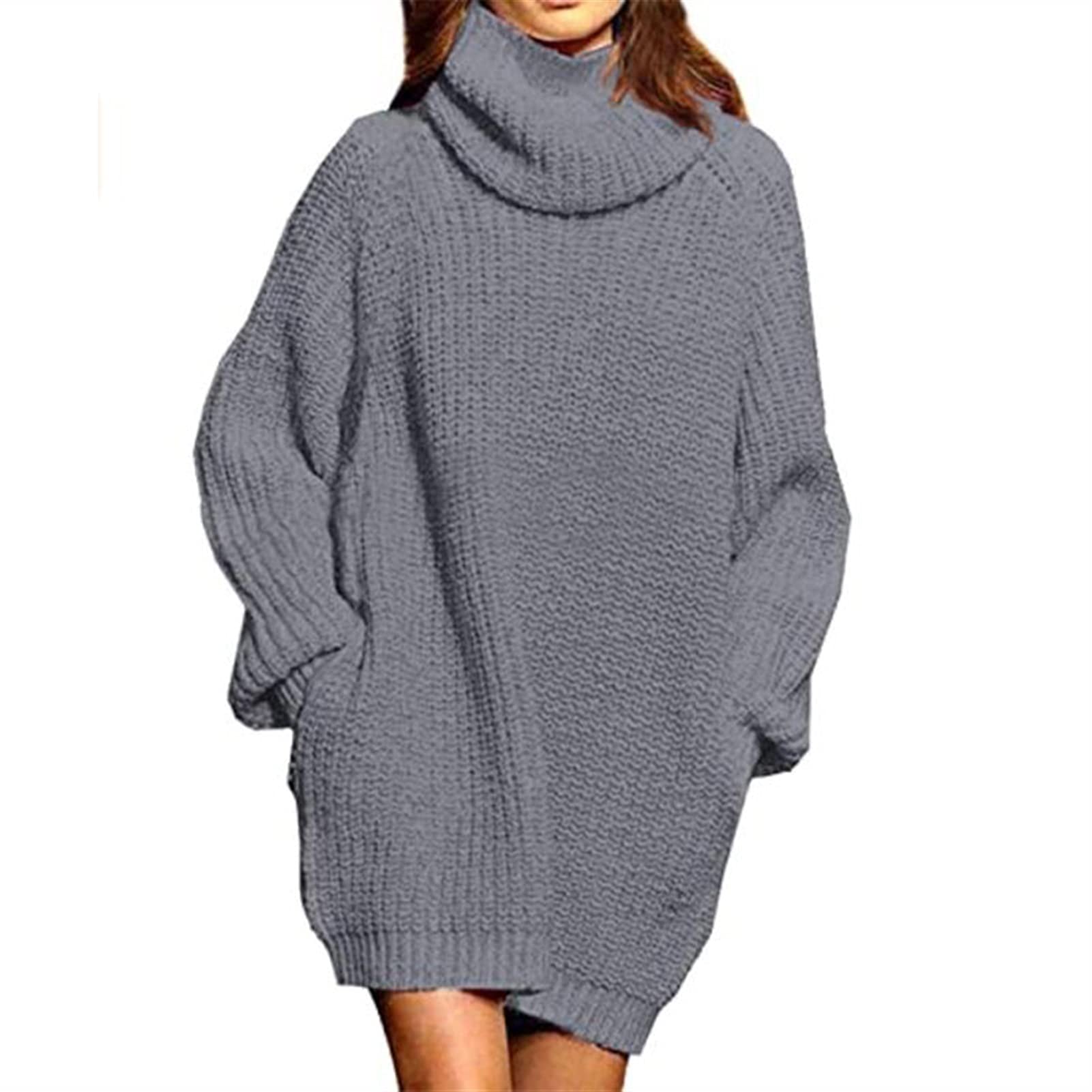 Pulls pour Femmes Robes de col Rouleau Libres for Femmes surdimensionnées à Manches Longues à Manches Longues Robe chandeuse midi Tricot Col Rond Chandails (Color : Blue, Size : L)