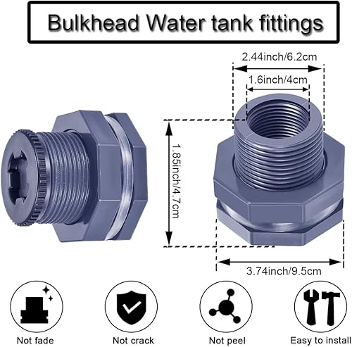 Miniatura 10 de JoyTube Montaje de mamparo de PVC hembra de 1 pulgada con tapón de junta de sello de silicona Conector de tanque de agua para barriles de lluvia de