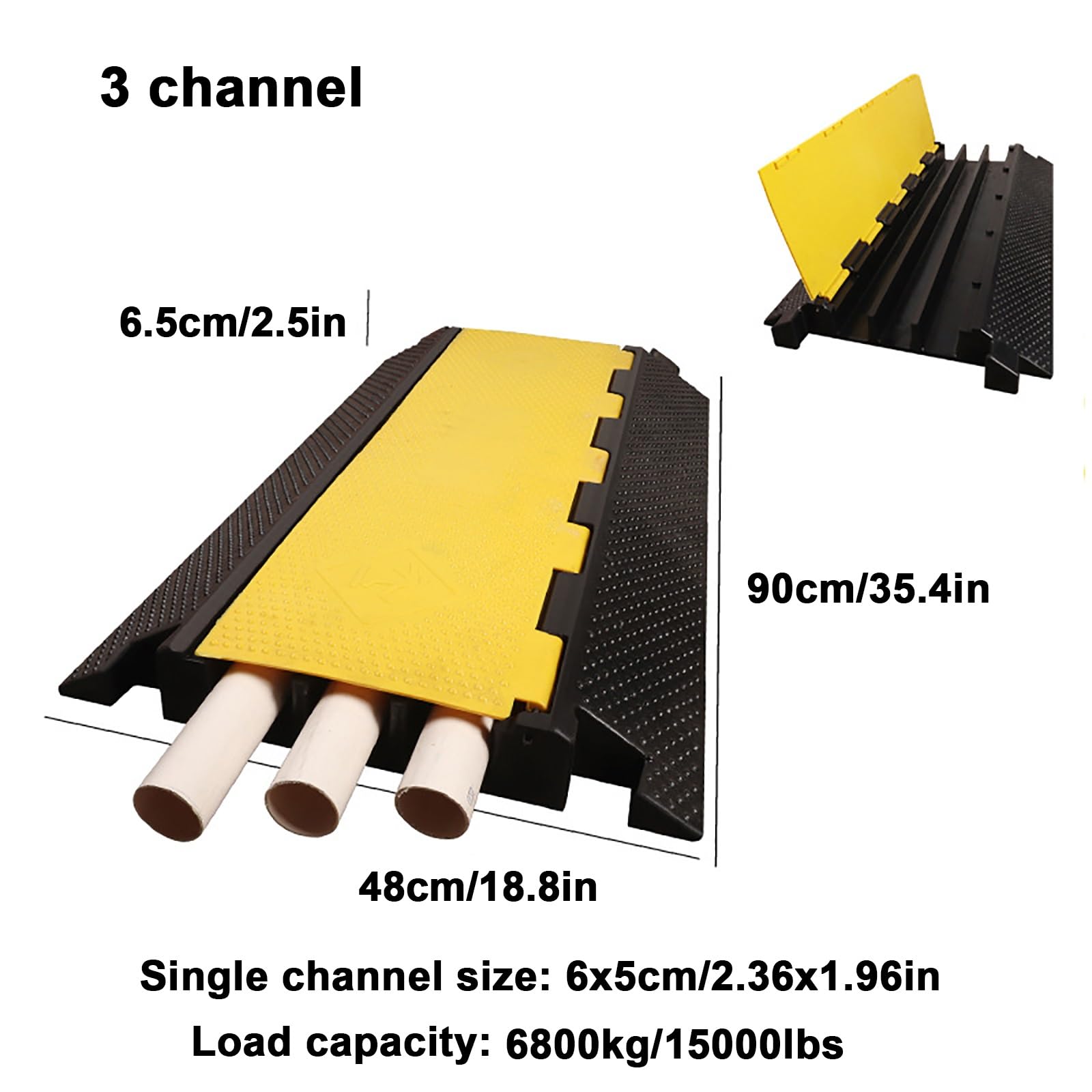 Pasacables de Suelo para Proteger Las Cables Protector de Cables Protector de 3 Piezas, Capacidad de Carga de 6800 Kg, 90X48X6,5 cm, Ocultador de Cables para Uso en Exteriores e Interiores