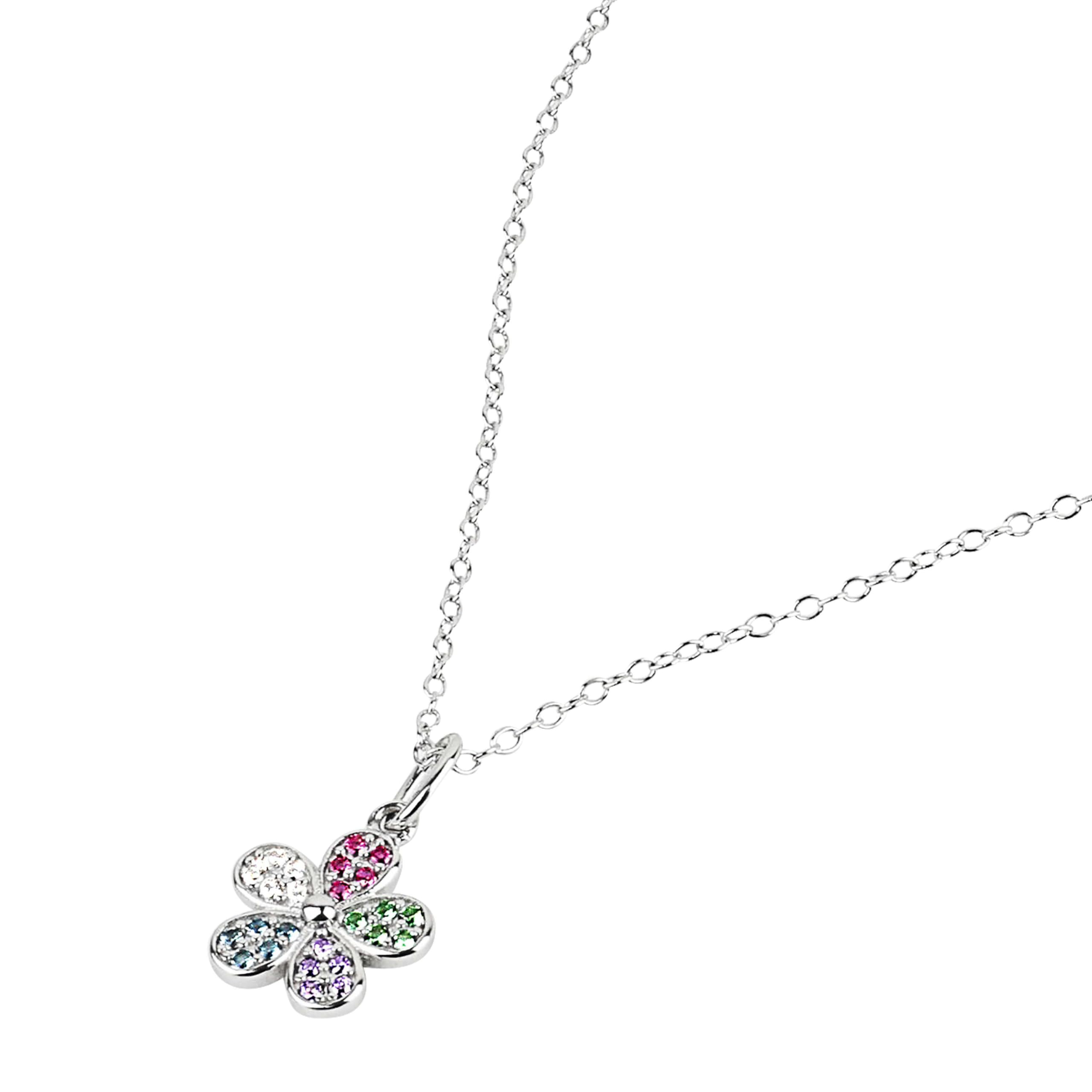 Prinzessin Lillifee Kette mit Anhänger für Mädchen, Sterling Sterling Silber 925, mit Zirkonia, 35+3 cm, Blume, silber, Kinderschmuck, Geschenkidee, kommt in Schmuck Geschenk Box, 2101029