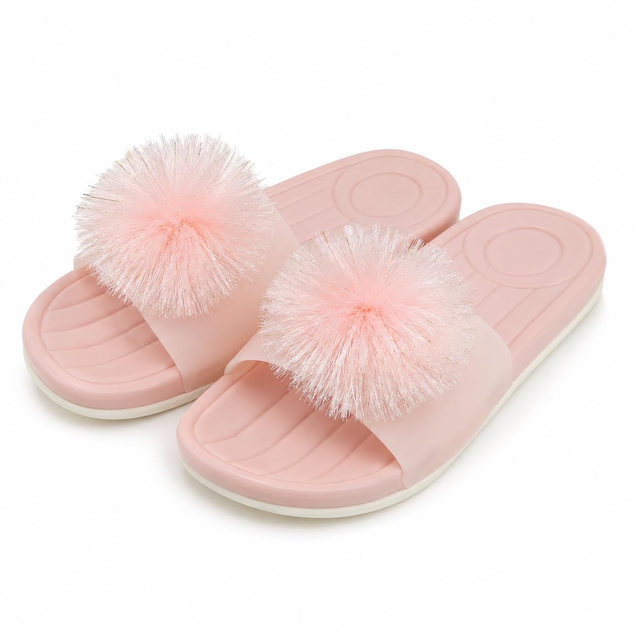 Women & Girls Pink Pom Pom Slippers | Soft Lightweight Bathroom & Indoor Slide Slippers | Cute Fancy Daily Wear Home Slippers for Ladies & Girls-picture-34
