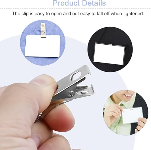 Miniatura 4 de Soporte para credencial de nombre, 100 juegos con clips de metal para insignia, soporte de identificación de PVC con sello de cremallera resellable