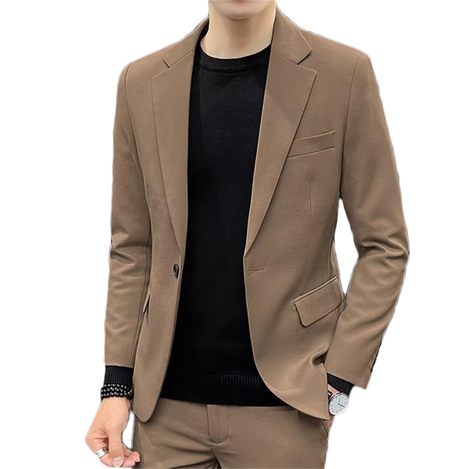Chaqueta de Traje para Hombres Chaqueta Delgada Chaqueta Casual de una Sola Hebilla Chaqueta de Boda de Negocios Chaqueta