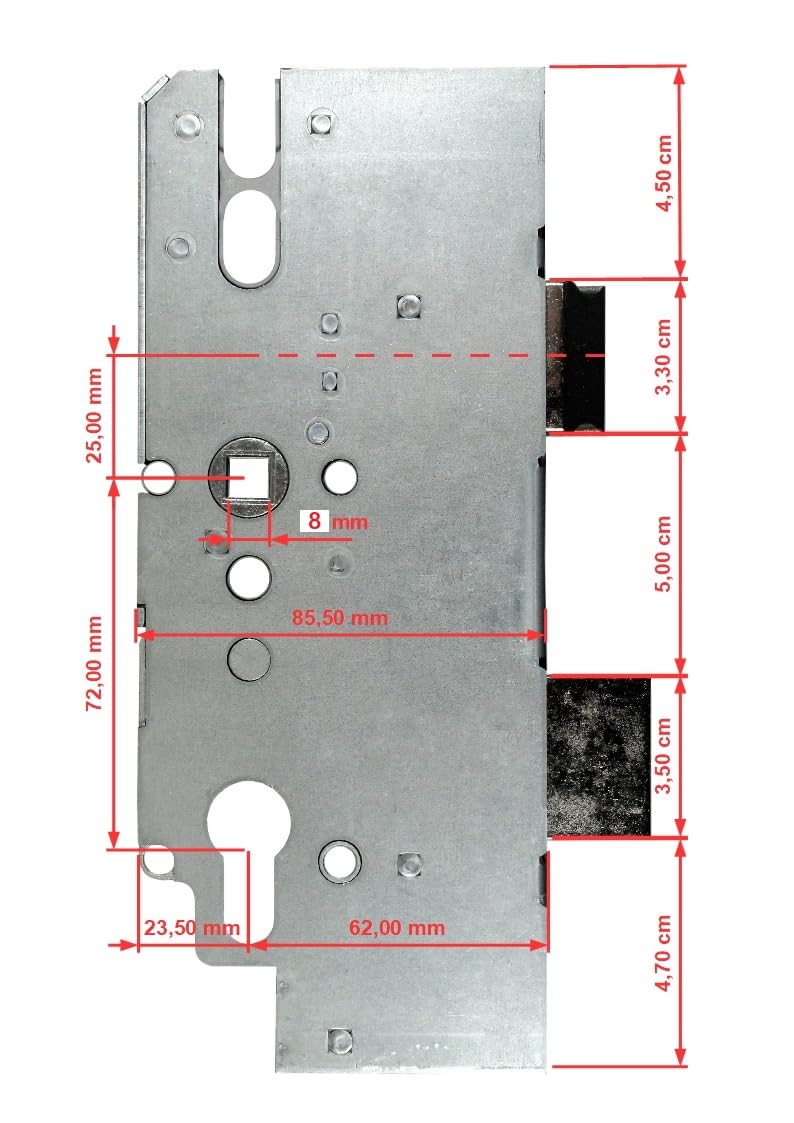 KFV Reparatur Schlosskasten Hauptschloss AS 8772 Dornmaß: 65mm (62mm) / Entfernung: 72mm, incl. SN-TEC® Montagematerial zum Schrauben und Nieten & SN-TEC® Montageanleitung