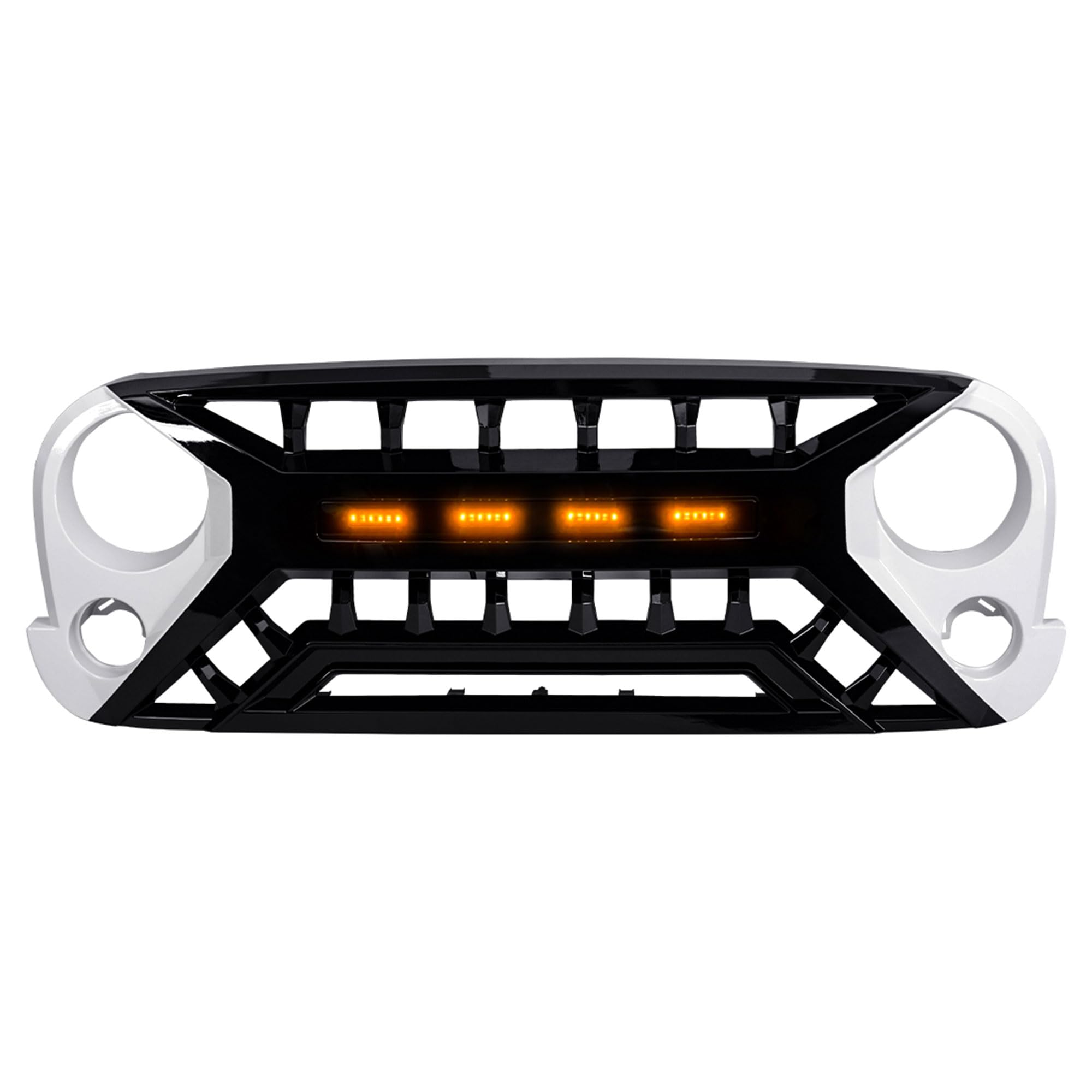 AMERICAN MODIFIED Armor Grille Compatible w/ 07-18 Jeep Wrangler JK, Amber LED, White/Black