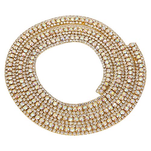 La Mejor Recopilación de Cristal Tornasol los 10 mejores. 48 Cadena de diamantes de imitación de 35.4 pulgadas, pedrería con diamantes de imitación apliques de vestido nupcial para el vestido de boda collar Headwear(Oro)