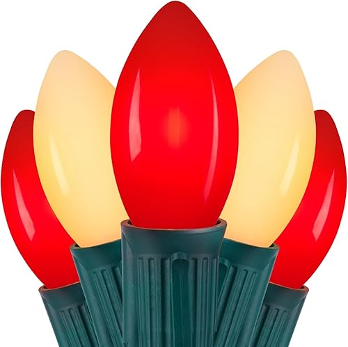 Miniatura 12 de Luces LED vintage C9 de Navidad para exteriores, cadena de luces C9 de 100 pies con 50 bombillas C9 irrompibles, luces de árbol de Navidad Blanco