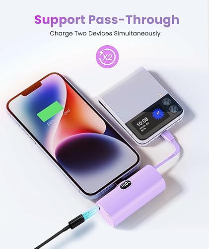 Miniatura 2 de Cargador portátil pequeño para iPhone, cable USB-C integrado de 5000 mAh, batería trasera 2 en 1, compatible con iPhone 13, 14, 12, 11 Plus,
