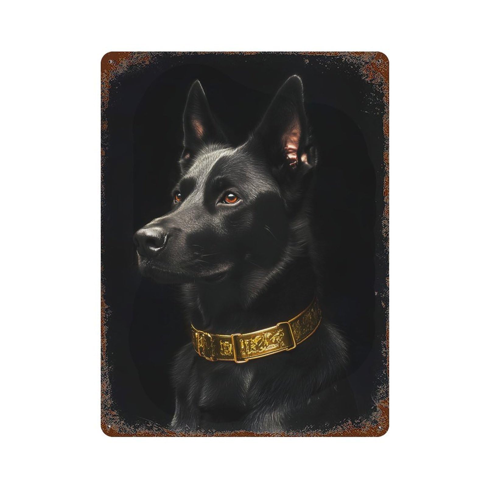 Black & Gold Belgian Malinois Rust Effect Tin Sign 15.7"x11.8", Novelty Wall Decor for Garage, Pub Or Kitchen